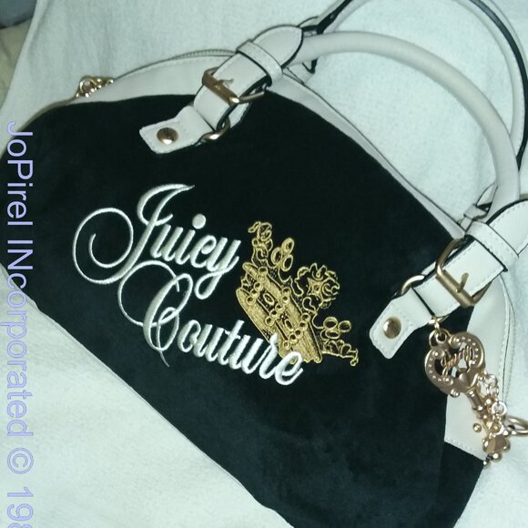 Pre-Owned Juicy Couture Black Velour Creme Styled Vintage HandBag - Picture 1 of 12